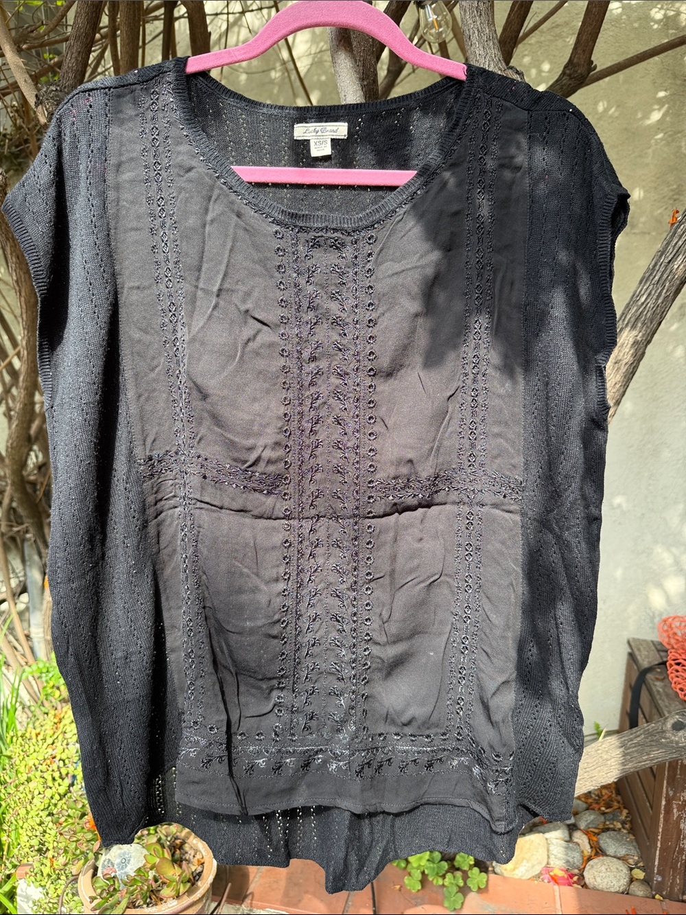 Lucky Brand Black Knit Short-Sleeve Top with Eyelet Detail